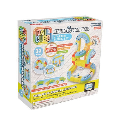 Interactive Magnetic Monorail Track Building Starter Set - 32 Blocks & Mini Train
