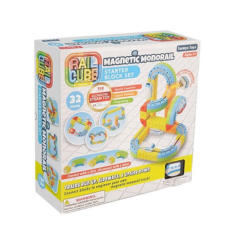 Interactive Magnetic Monorail Track Building Starter Set - 32 Blocks & Mini Train