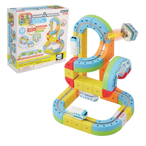 Interactive Magnetic Monorail Track Building Starter Set - 32 Blocks & Mini Train